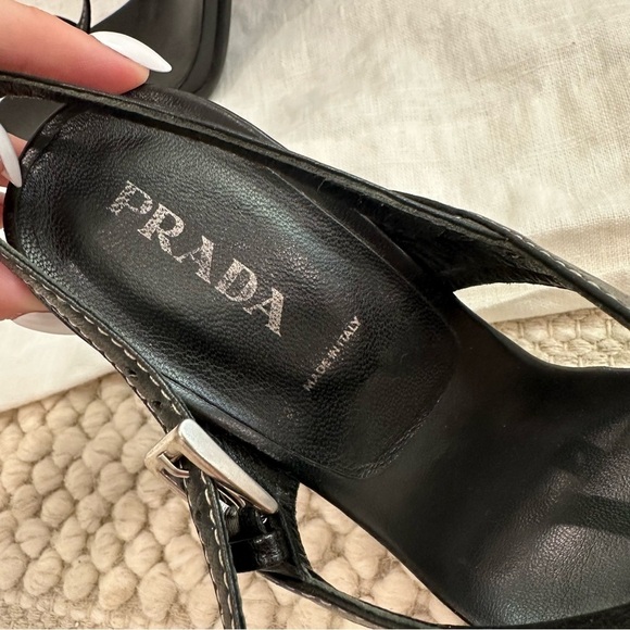 Prada black leather sling back high heels sandals - Picture 11 of 12